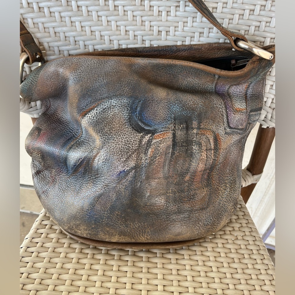 Distressed Brown Leather Shoulder Bag - Vintage-Inspired Hobo